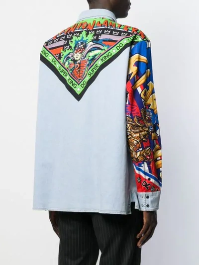 Shop Dolce & Gabbana Printed Insert Denim Shirt In Blue