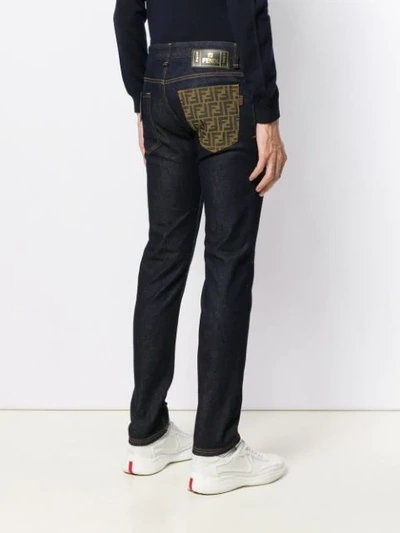 Shop Fendi Ff Logo Pocket Skinny Jeans In Blue