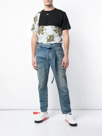 OFF-WHITE BLEACHED BELTED JEANS - 蓝色