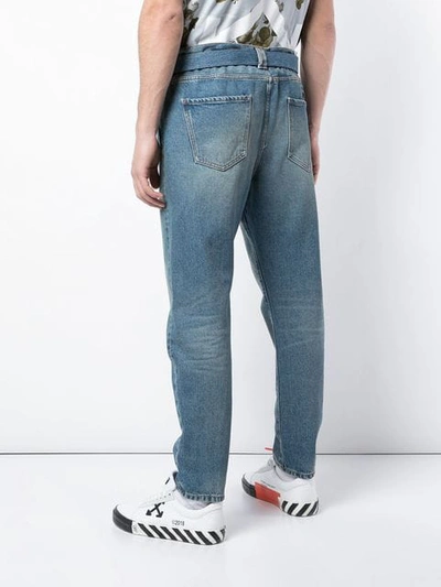 OFF-WHITE BLEACHED BELTED JEANS - 蓝色