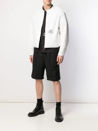 Shop Oamc Collarless Translucent Logo Jacket In White