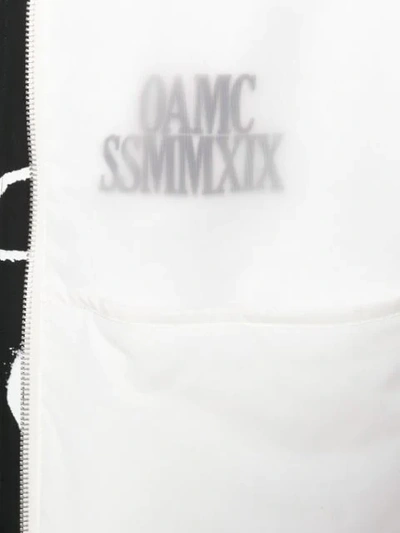 Shop Oamc Collarless Translucent Logo Jacket In White