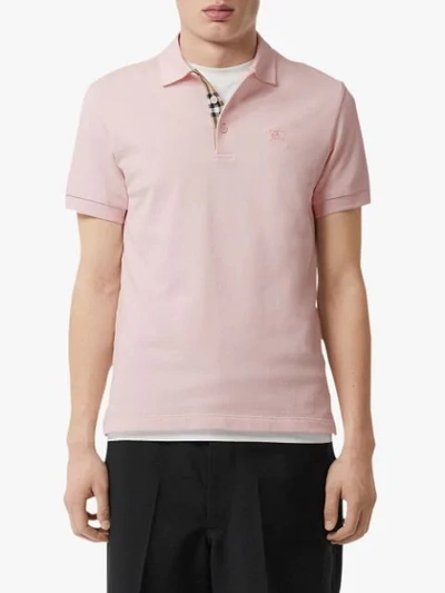 Shop Burberry Check Placket Polo Shirt In Pink