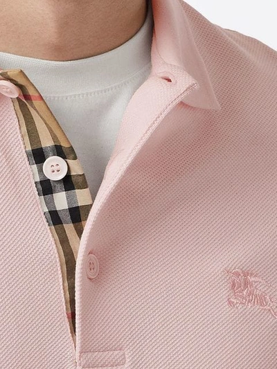 Shop Burberry Check Placket Polo Shirt In Pink