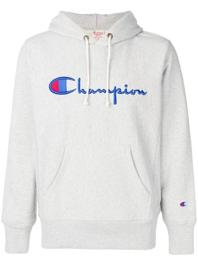 Shop Champion Embroidered Logo Hoodie In Grey