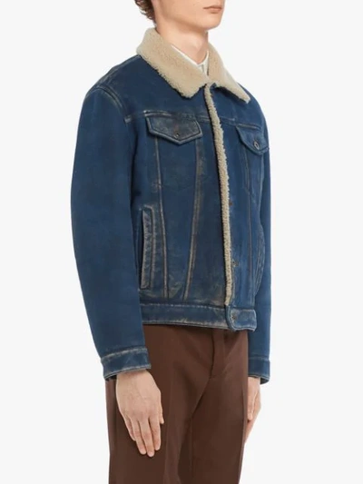 Shop Prada Denim Sheepskin Jacket In Blue
