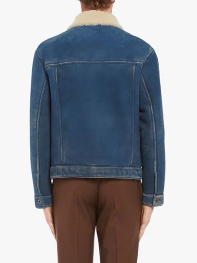 Shop Prada Denim Sheepskin Jacket In Blue