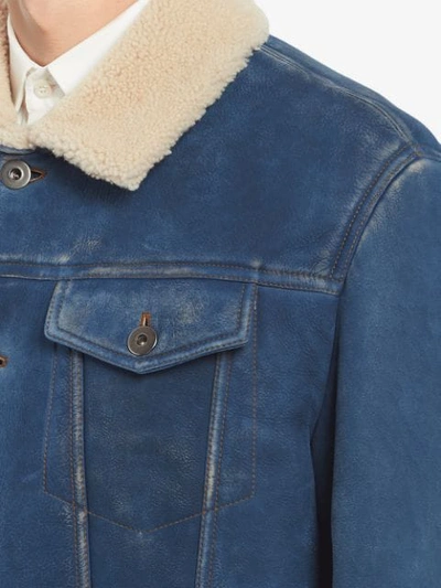 Shop Prada Denim Sheepskin Jacket In Blue