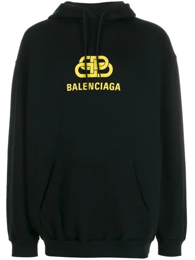 BALENCIAGA LOGO PRINT HOODIE - 黑色