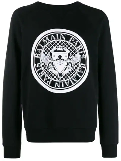 Shop Balmain Logo Crest Sweatshirt In Black