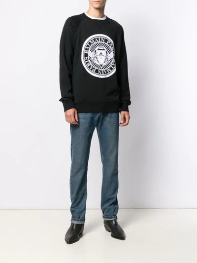 Shop Balmain Logo Crest Sweatshirt In Black