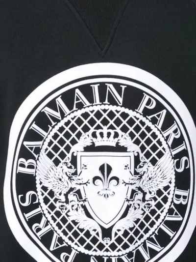 Shop Balmain Logo Crest Sweatshirt In Black