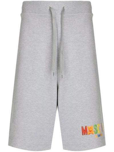 Shop Moschino Drawstring Logo Shorts In Grey
