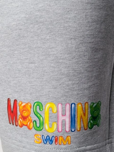 Shop Moschino Drawstring Logo Shorts In Grey