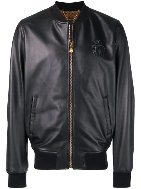 logo embossed bomber jacket