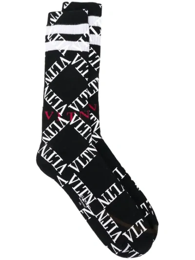 Shop Valentino Vltn Grid Socks In Black