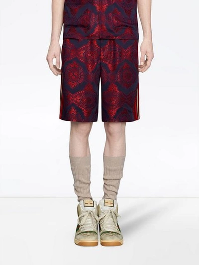 Shop Gucci Baroque Jacquard Shorts In 4956 Bordeaux