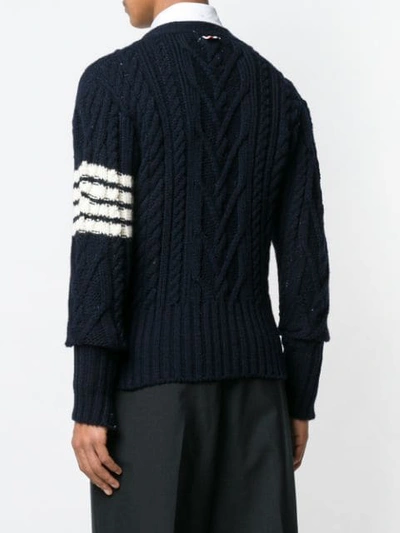 Shop Thom Browne 4-bar Aran Cable Cardigan In Blue