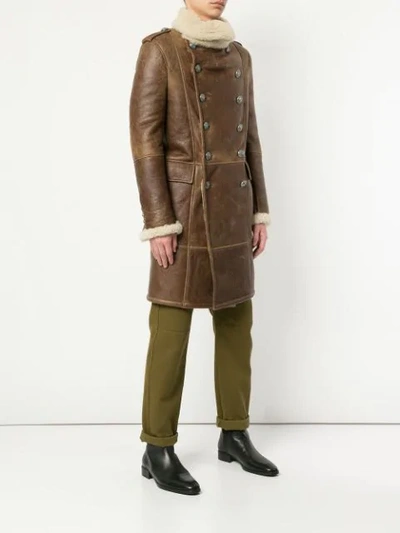 Balmain Shearling Double-breasted Coat In Brown