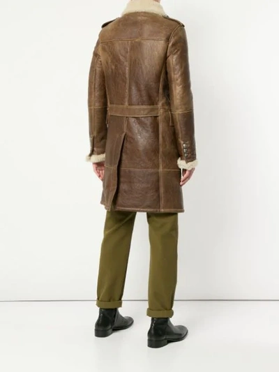 Balmain Shearling Double-breasted Coat In Brown