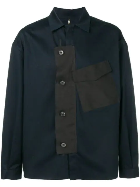 Oamc Contrast Placket Shirt Jacket In Blue | ModeSens