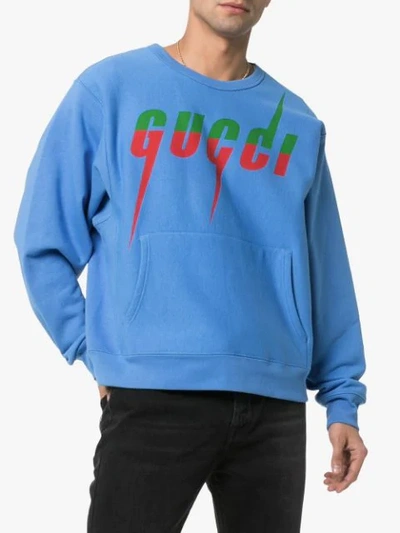 Shop Gucci Blade Logo Print Sweatshirt In Blue