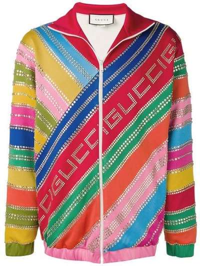 Shop Gucci Crystal-embellished Striped Track Jacket In 6057