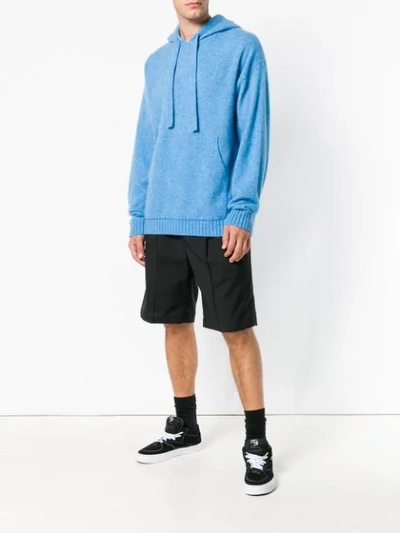 Shop Laneus Knitted Hoodie In Blue