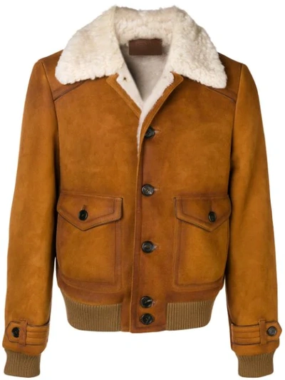 Shop Prada Shearling Jacket - Orange