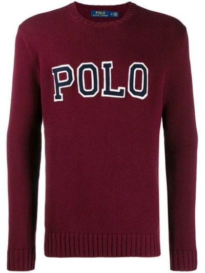 Shop Polo Ralph Lauren Ribbed Knit Logo Sweatshirt In Red