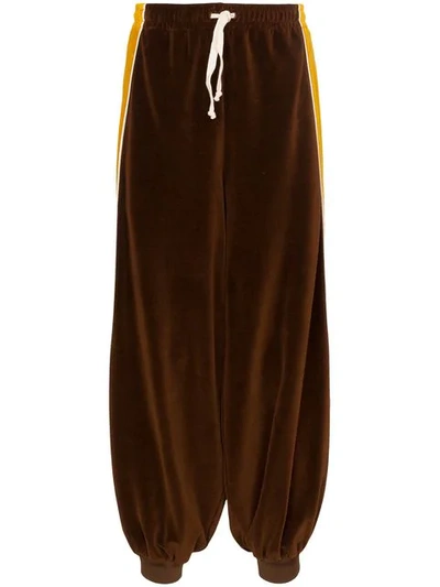 Shop Gucci Sultan Baggy Velvet Track Pants In Brown