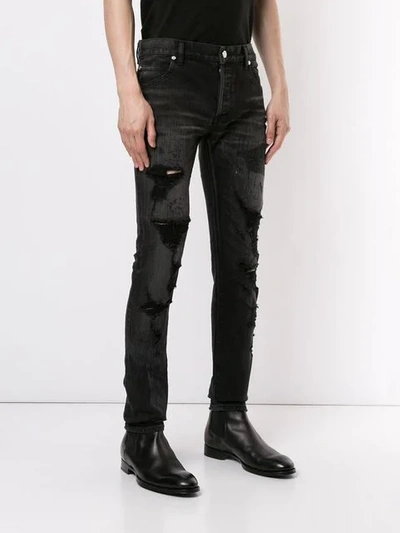 Shop Balmain Slim-fit Destroyed Jeans - Black