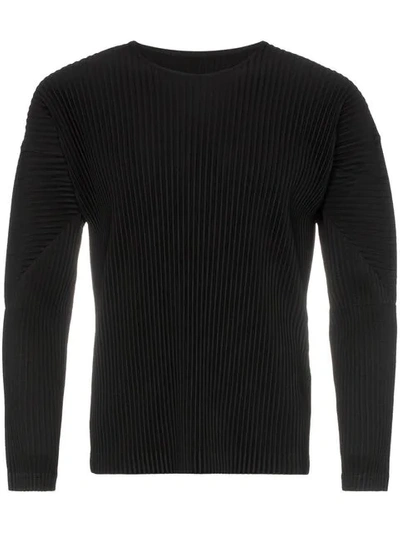 Shop Issey Miyake Black Pleated Long Sleeve T-shirt