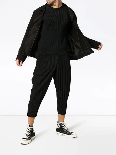 Shop Issey Miyake Black Pleated Long Sleeve T-shirt