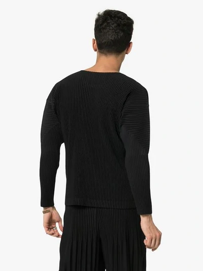 Shop Issey Miyake Black Pleated Long Sleeve T-shirt