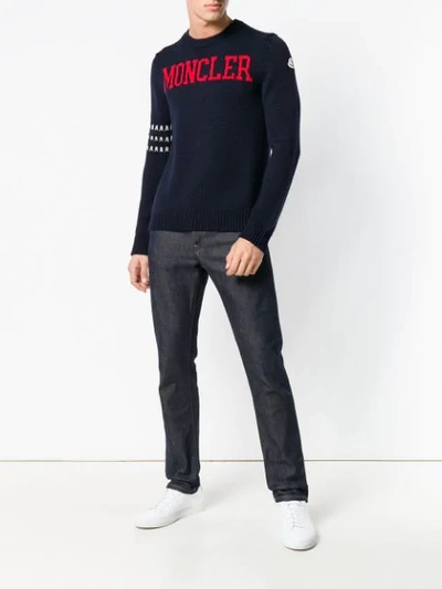 Shop Moncler 1952 Logo Intarsia Sweater - Blue