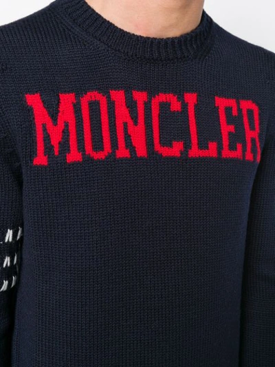 Shop Moncler 1952 Logo Intarsia Sweater - Blue