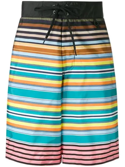 Shop Prada Striped Swim Shorts In F0241 Kaki