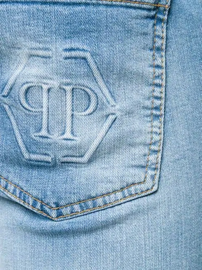 Shop Philipp Plein Ripped Detail Biker Jeans In Blue