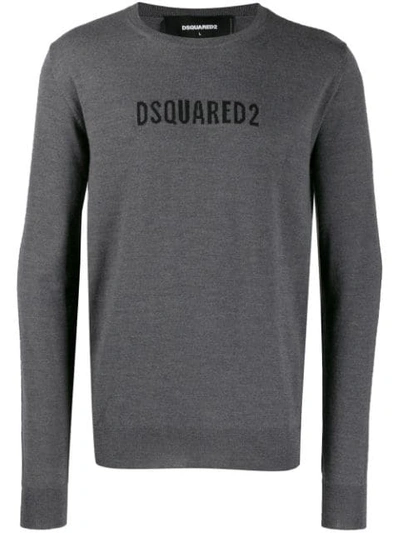 Shop Dsquared2 Logo Intarsia Jumper In Grey