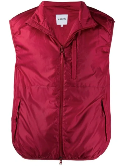 Shop Aspesi Zipped Gilet Jacket In Red