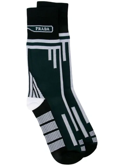 Shop Prada Jacquard Socks In Black & Green