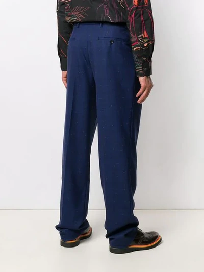 Shop Etro Check Print Wide Leg Trousers - Blue