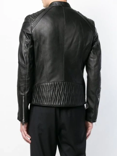 Shop Les Hommes Embossed Leather Jacket - Black