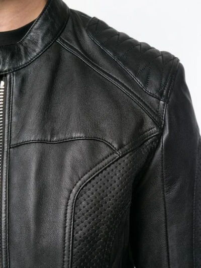 Shop Les Hommes Embossed Leather Jacket - Black
