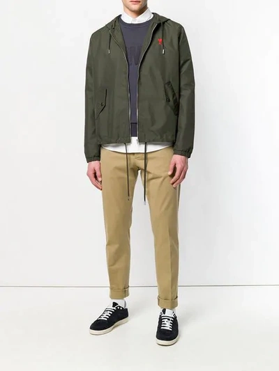 Shop Ami Alexandre Mattiussi Hooded Zipped Jacket In Green