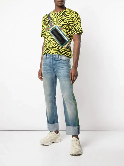 Shop Gucci Fake Logo Zebra Print T-shirt In Yellow