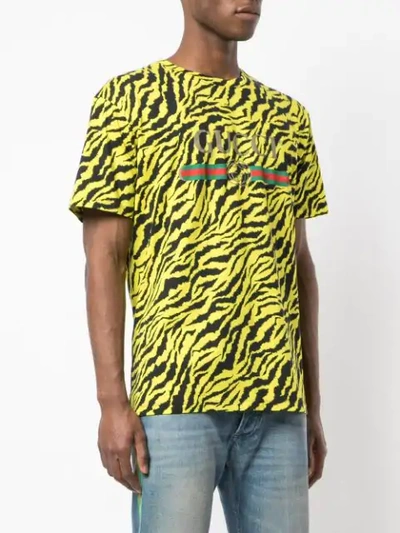 Shop Gucci Fake Logo Zebra Print T-shirt In Yellow