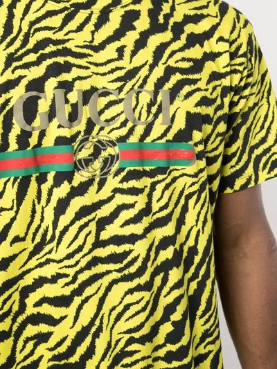 Shop Gucci Fake Logo Zebra Print T-shirt In Yellow