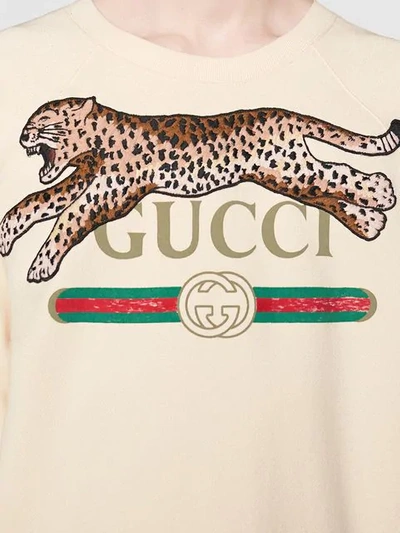 Shop Gucci Logo Sweatshirt With Leopard In White